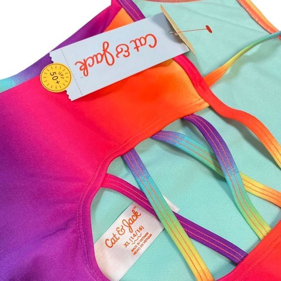 Girls tie dye unicorn full piece swimsuit 14/16 rainbow one piece - Picture 8 of 8